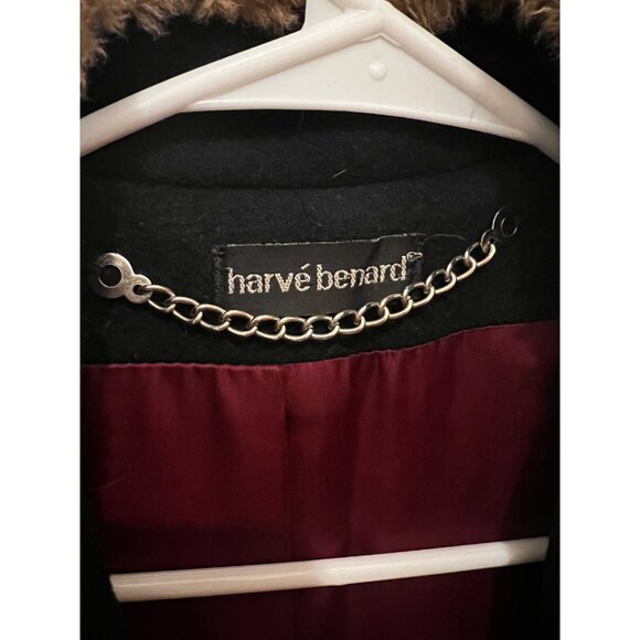 Vintage Harvè Bernard Long Navy Wool Coat with Brown Faux Fur Collar - Picture 4 of 6